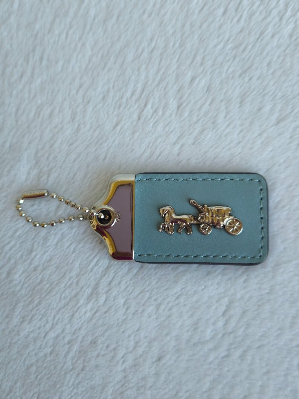 COACH 1941 Bag Hang Tag Leather-Horse & Carriage Bag Charm Fob  Blue/Silver
